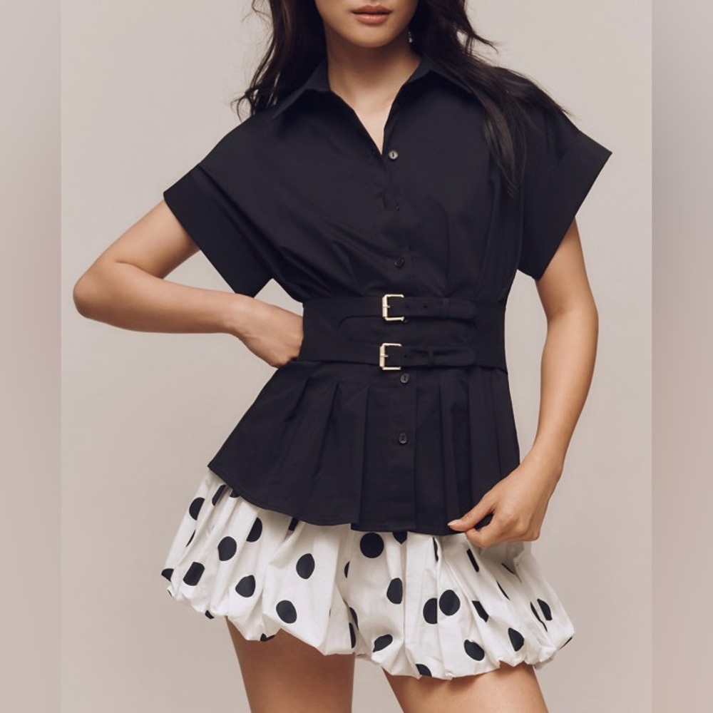 NWT Size XL - The Tobie Pleated Blouse by Exquise: Double-Buckle  (NWT US$ 148)